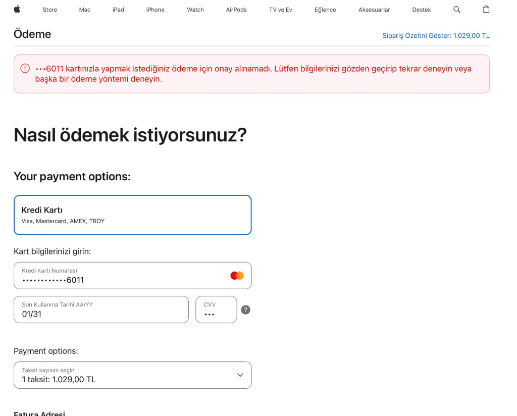 Ödeme Reddi Hatası